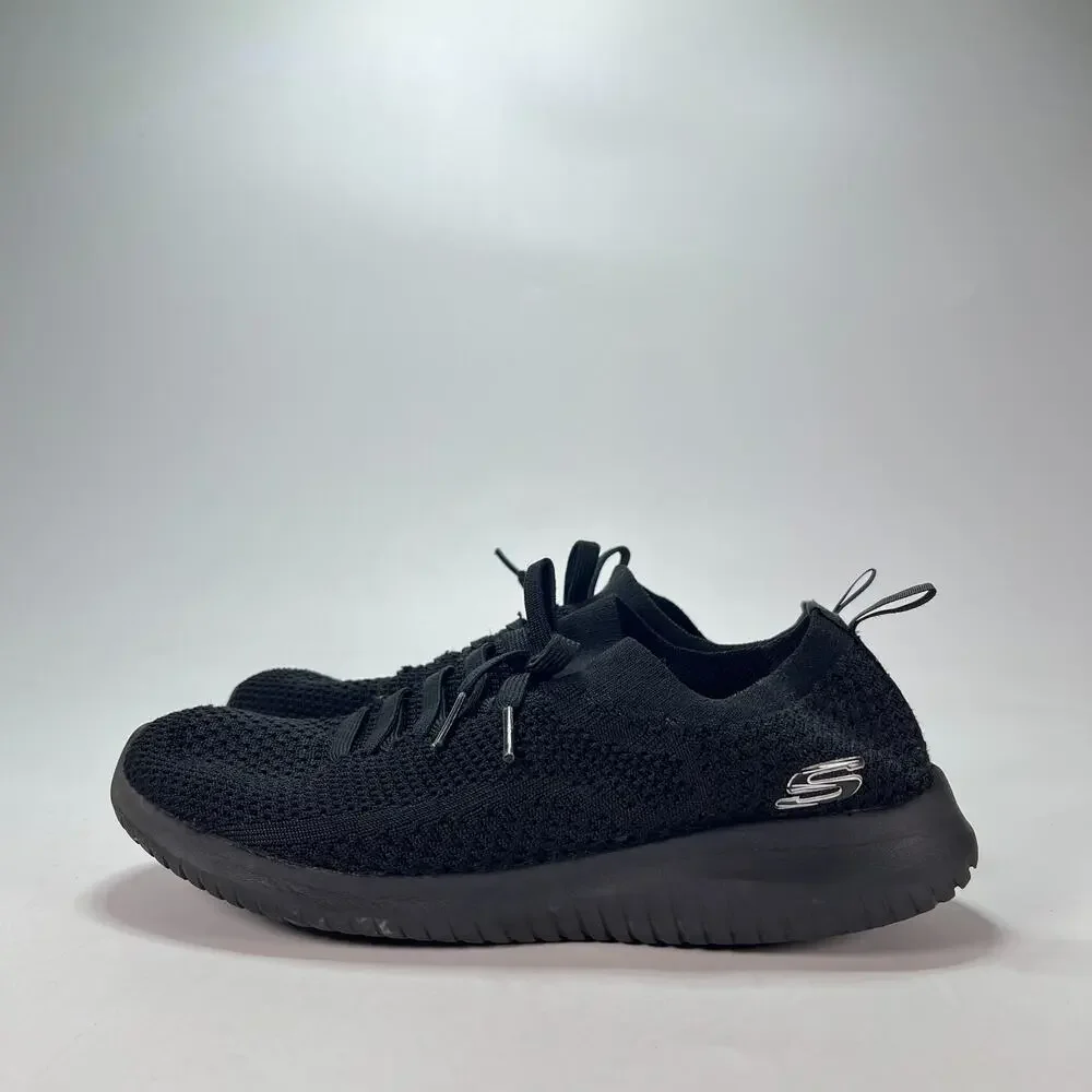 Skechers Ultra Flex Statements Black Athletic Sneakers Knit Shoes Youth Size 6